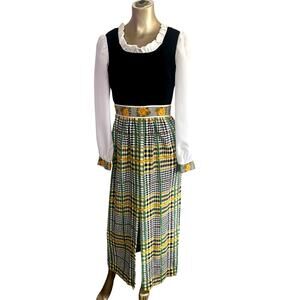 VTG 70S Jerell Of Texas Plaid Maxi Dress Jr. 11 Women XS Embroidered Prairie